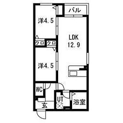 CS名塚 3階2LDKの間取り