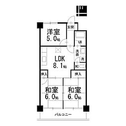 ジュネス21 3DKの間取図画像