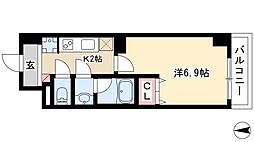 ドゥナーレ辻町 7階1Kの間取り
