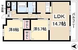 クレスト上名古屋 1階1LDKの間取り