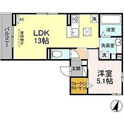 ハレレア 2階1LDKの間取り