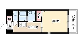 クレアール古城2 1Kの間取図画像