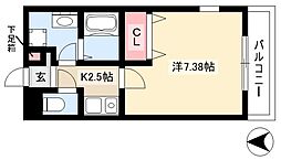 ヴィラアウローラ 1Kの間取図画像