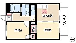 メゾンプチシャトー出口B館 2DKの間取図画像