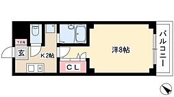 エクセレント栄光 1Kの間取図画像