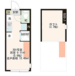 ハーモニーテラス中台 ワンルームの間取図画像