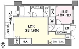 アジュール一ノ宮 1LDKの間取図画像