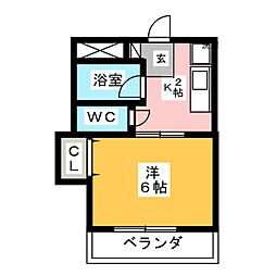 ヴェルデ・カーサ2 1Kの間取図画像