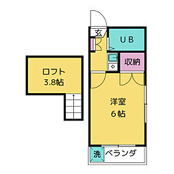シャトル五香 2階1Kの間取り