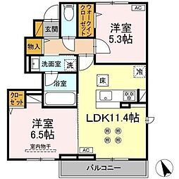 ソラーナ　フェリス 1階2LDKの間取り