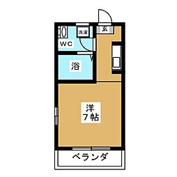 オーバル柏 1階ワンルームの間取り