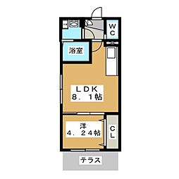 オークプレイス 1LDKの間取図画像