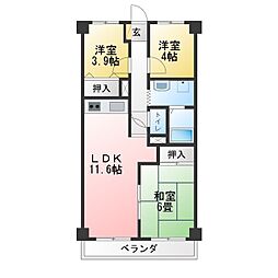 ルックハイツ藤代B棟 3LDKの間取図画像