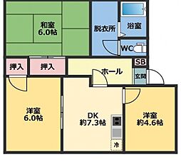 ひまわりガーデン柏5 3DKの間取図画像