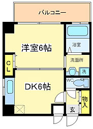 カシェット住吉 1DKの間取図画像