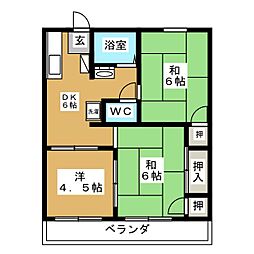 ドルフ石井Ａ棟 2階3DKの間取り
