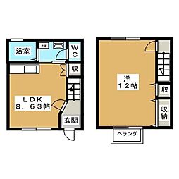 シャンブル江戸川VIII 1階1LDKの間取り