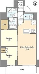 グランカーサ船堀I 3階2LDKの間取り