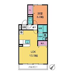 リトルステージI 1階1LDKの間取り