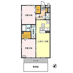 プレジオ壱番館 1階2LDKの間取り