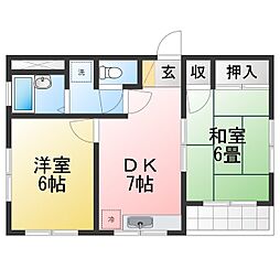 三恵マンション 2DKの間取図画像