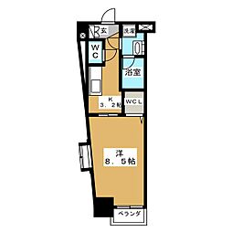 ブラウニー 3階1Kの間取り