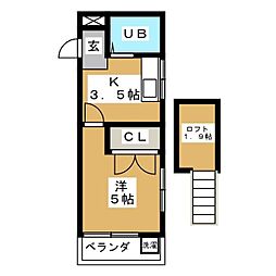 コスモメッツカマガヤ 1Kの間取図画像