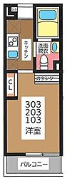 アベリア 1Kの間取図画像