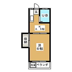 椎橋ハイツ 2階1Kの間取り