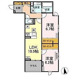 市川市大和田2丁目アパート 2LDKの間取図画像
