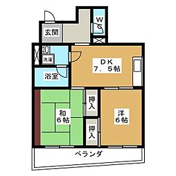 日商岩井市川マンション 2DKの間取図画像