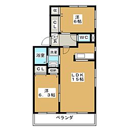 サンシーブルK 2LDKの間取図画像