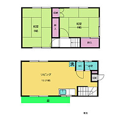 矢作戸建 1階2LDKの間取り