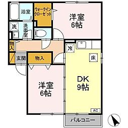 エバーグリーンハイツ1 2DKの間取図画像