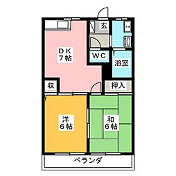 ケイエムハイツＢ 1階2DKの間取り