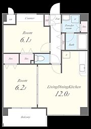 シャン・ド・ローズ 2階2LDKの間取り