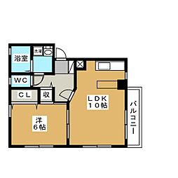 ニューライフ前原 2階1LDKの間取り