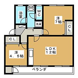 ダイユウレジデンス三山弐号館 2LDKの間取図画像