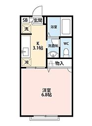 プランドール屋敷 1Kの間取図画像