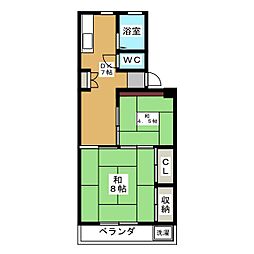 三輝本マンション 2DKの間取図画像