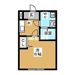 CasaDomani前原 1Kの間取図画像