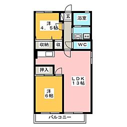グレースハイム 2階2LDKの間取り