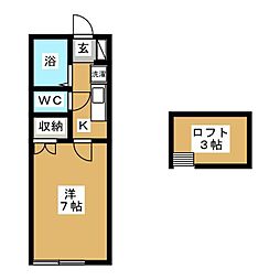 グラントールI 2階1Kの間取り