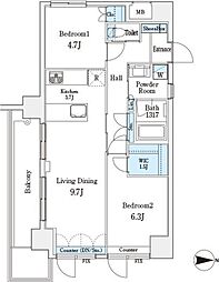 パークキューブ小岩 4階2LDKの間取り