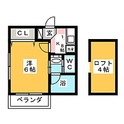 アーバンハイツ雅 1Kの間取図画像
