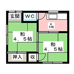 みどり荘 2Kの間取図画像
