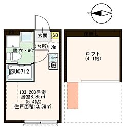 ワイズアルチェ小岩 ワンルームの間取図画像