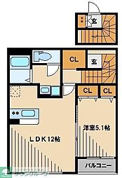 西武池袋線 保谷駅 徒歩16分の賃貸アパート 2階1LDKの間取り