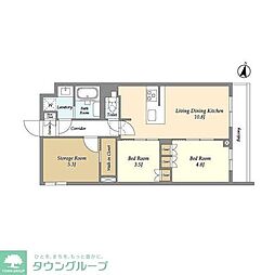 西武池袋線 中村橋駅 徒歩7分の賃貸マンション 2階2SLDKの間取り