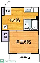 西武新宿線 武蔵関駅 徒歩13分の賃貸アパート 1階1Kの間取り